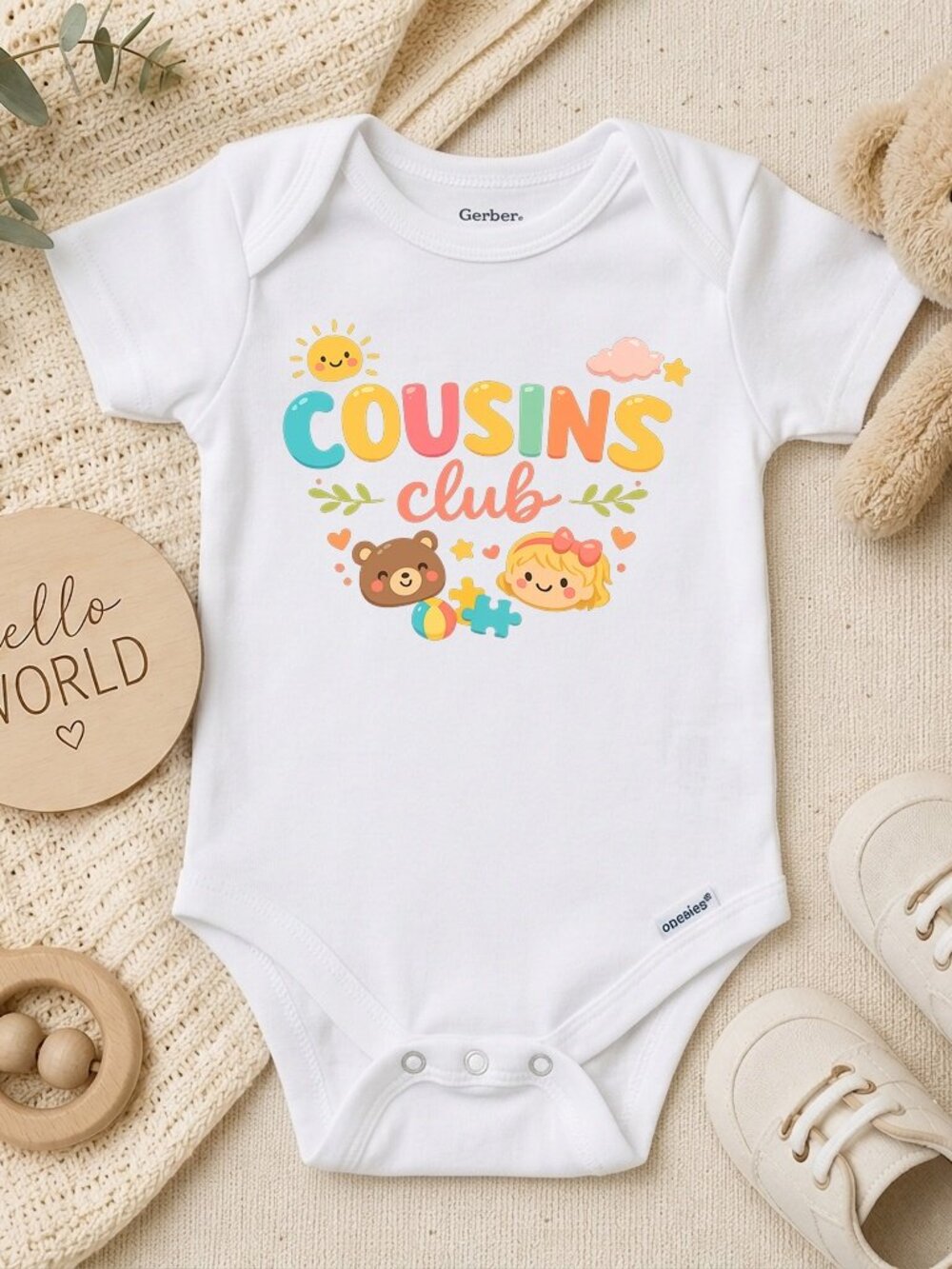 Cousin Club Retro Bodysuit Natural Baby Shower Gift ONESIE®